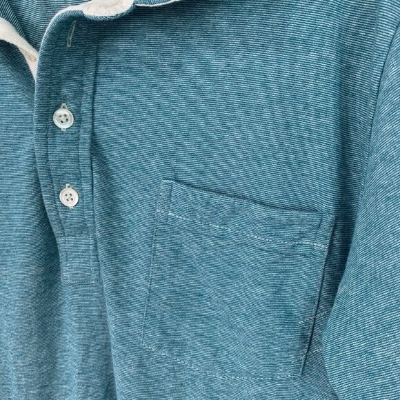 Billy Reid Pensacola Polo Mens Medium Blue Green Space Dye Iconic Pocket Stitch - Picture 4 of 10